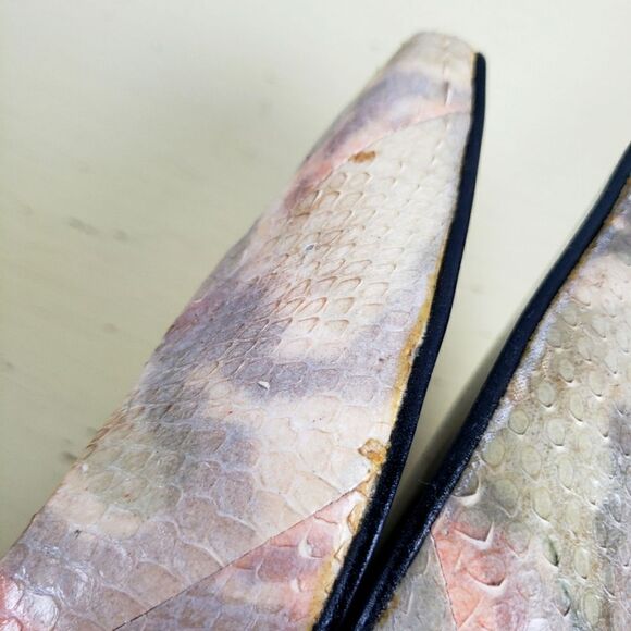 Women's Vintage Unqiue QC Pink Pastel Snake Skin Inspired Short Heels Size 7B - Picture 5 of 12